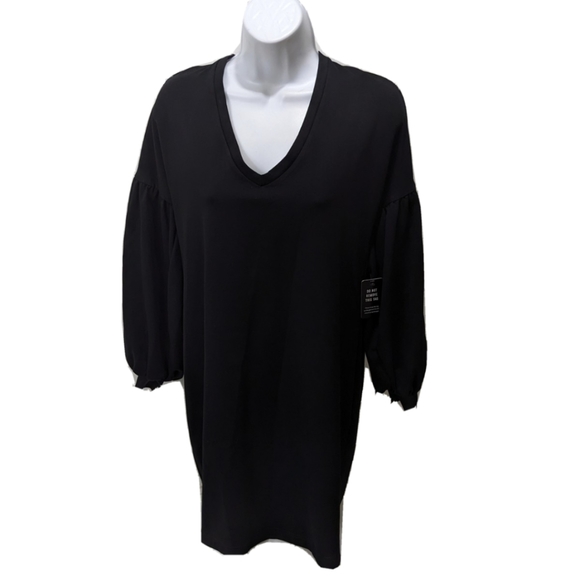 NWT Express Puff Sleeve Dress S Long Sleeve Black Drop Shoulder Sheath Oversized - Picture 4 of 10